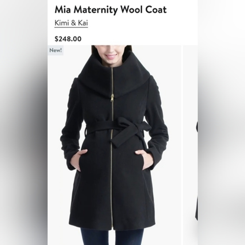 Kimi + Kai Maternity "Mia" Wool Blend Fold Collar Coat sz S